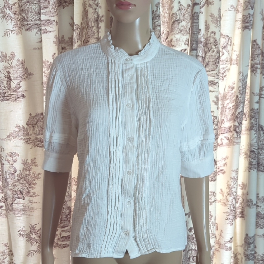 Ecru 100% Cotton Cream Textured Blouse